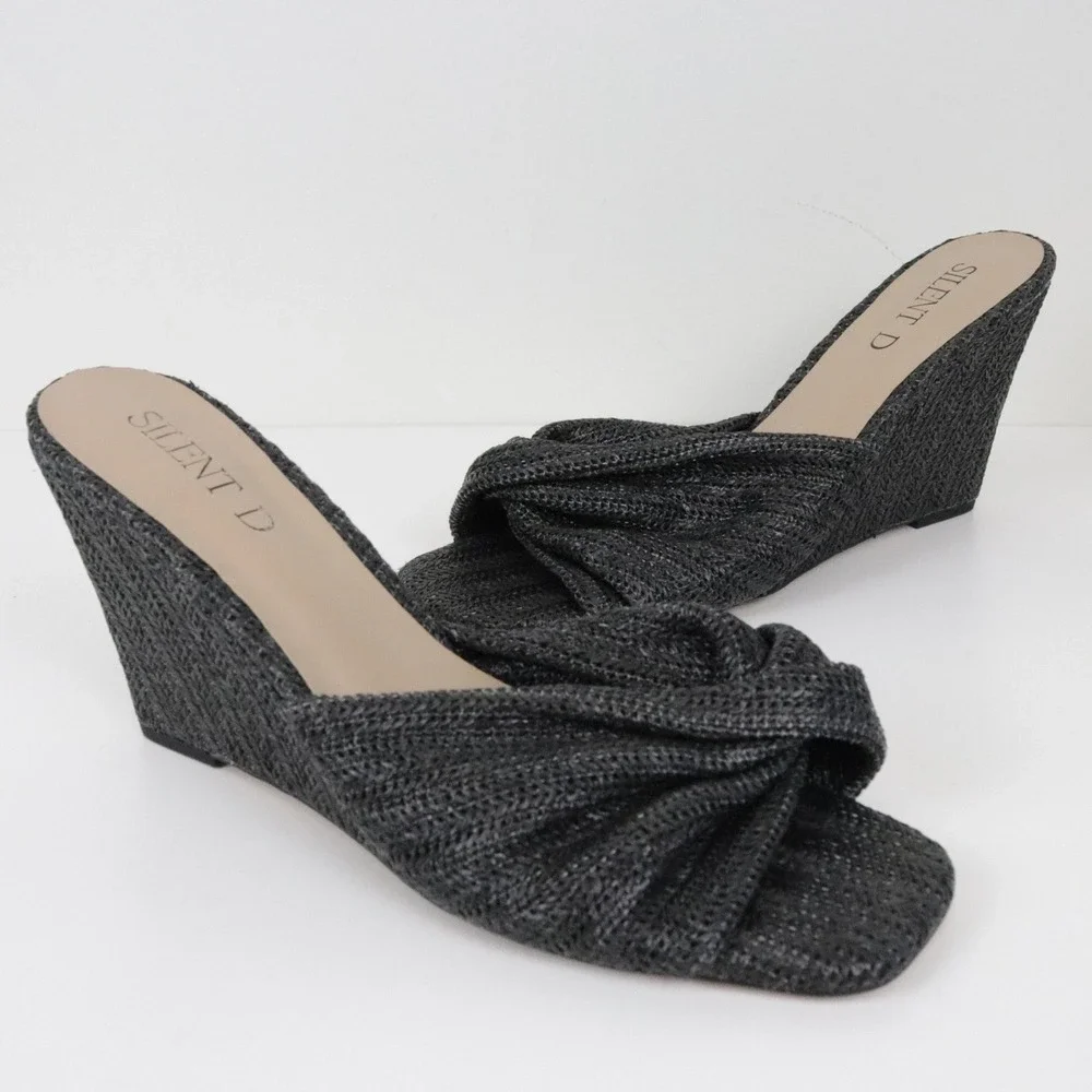 Anthropologie Silent D Katia Black Woven Wedge Sandals 41 10 Black Raffia